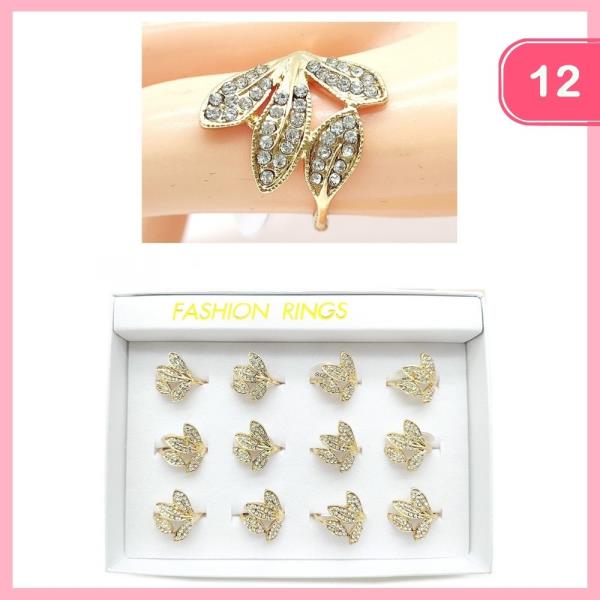 RHINESTONE LEAF RING (12 UNITS)