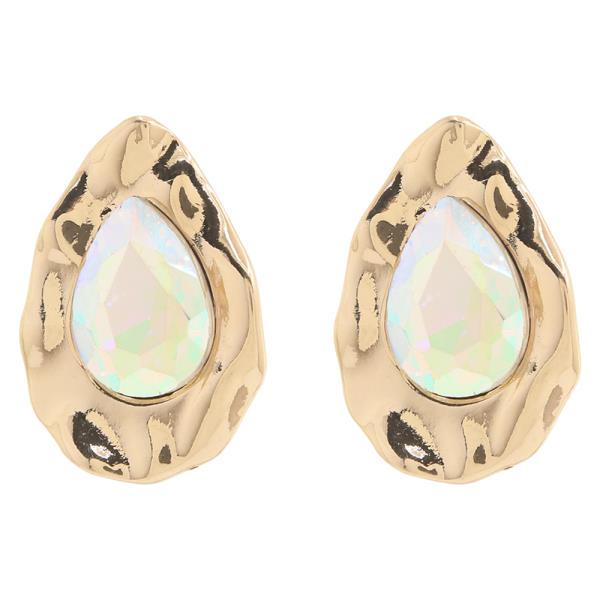 TEARDROP SHAPED HAMMERED CRYSTAL EARRING