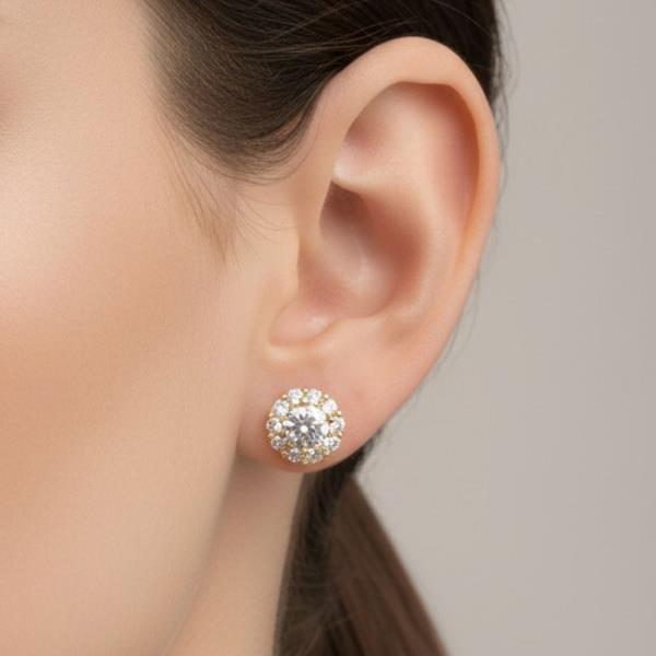 14K GOLD / WHITE GOLD DIPPED DAINTY ROUND CZ CLUSTER STUDS