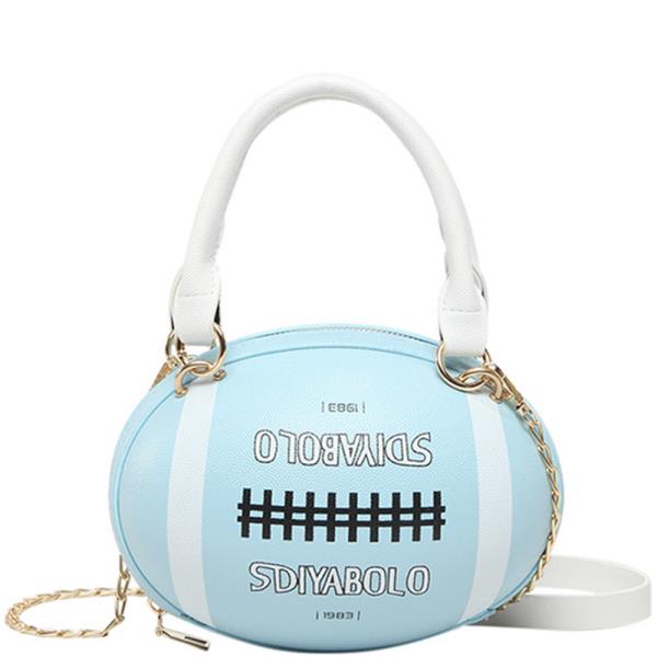 FOOTBALL ROUNDED SHAPE DESIGN TOP HANDLE CROSSBODY BAG