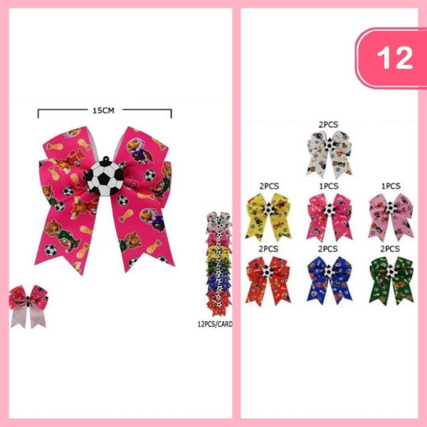 SOCCER MASCOT RIBBON HAIR BOW (12 UNITS)