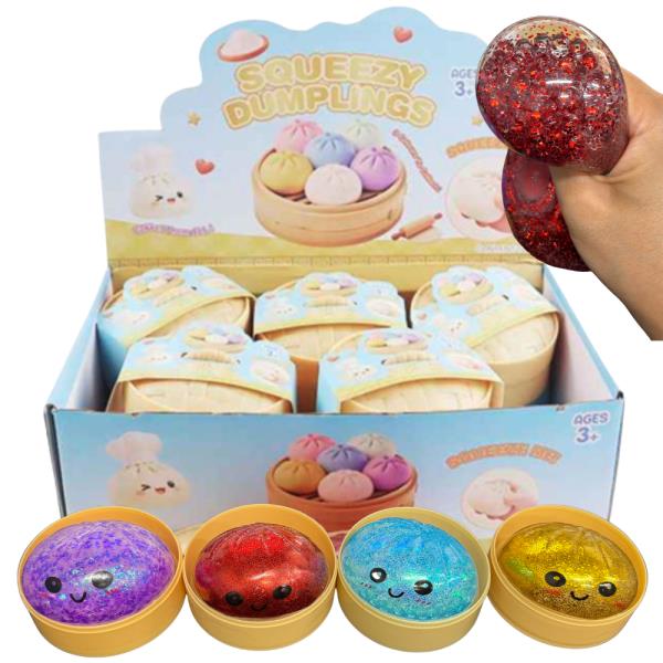 8.5 CM GLITTER BALL DUMPLING SQUISHY SQUEEZE TOY (12 UNITS)