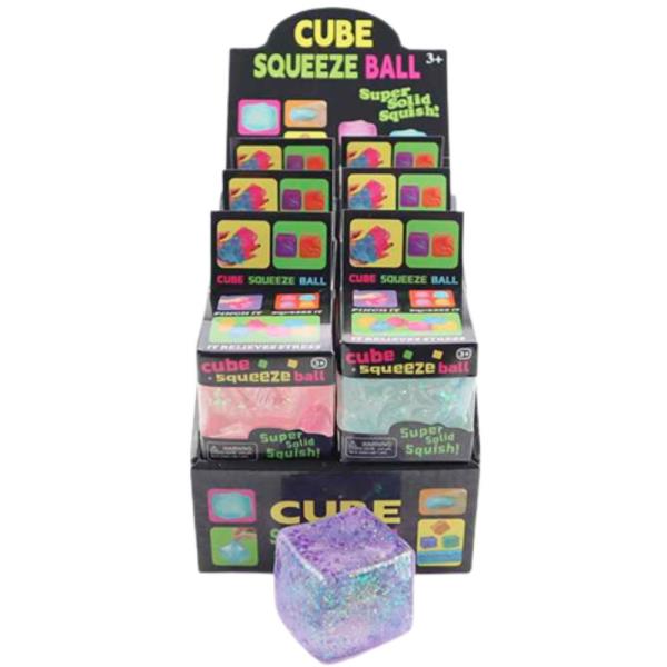 GLITTER CUBE SQUISHY SQUEEZE TOY (12 UNITS)