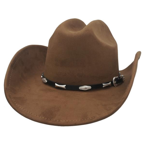 CONCHO ACCENT WESTERN BUCKLE BANDED MICROSUEDE COWBOY HAT