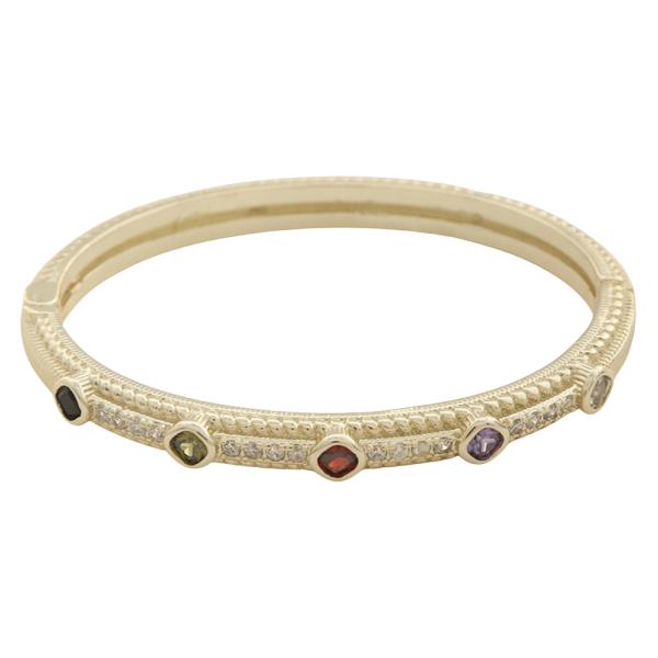COLOR CZ STONE TEXTURED BANGLE BRACELET