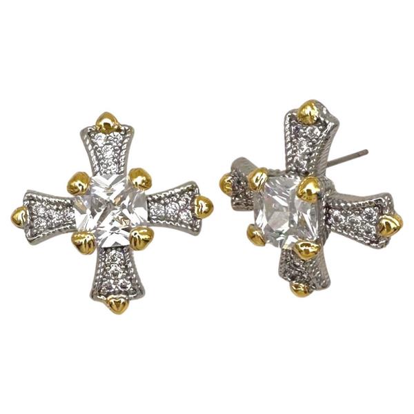 CZ PAVE CROSS CLEAR POST EARRING