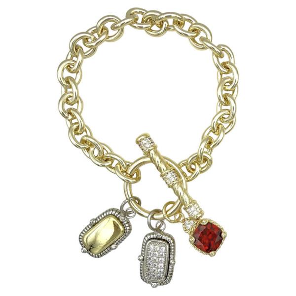 TWO TONE CZ PAVE CHARM TOGGLE BRACELET