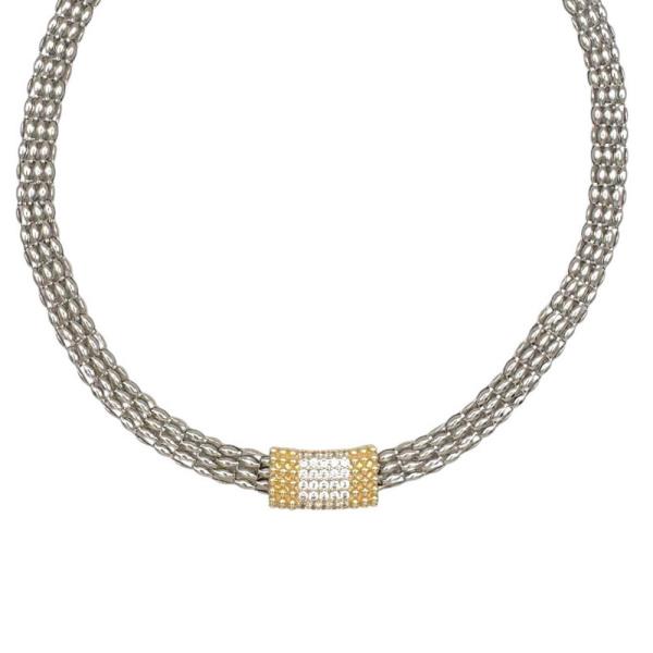 TWO TONE POPCORN PAVE BAR CZ NECKLACE
