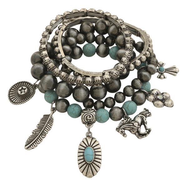 WESTERN CHARM BEAD STRETCH MULTI BRACELET SET