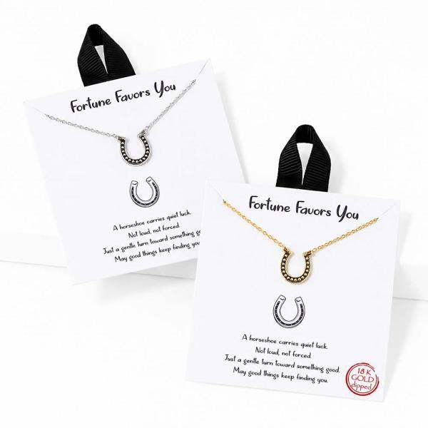 18K GOLD DIPPED FORTUNE FAVOR YOU HORSESHOE PENDANT NECKLACE