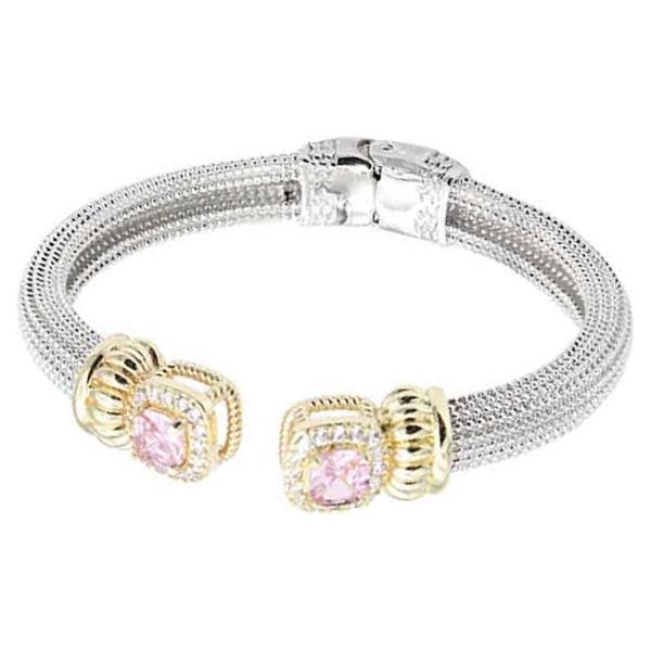 14LK GOLD PLATED TWO TONE CZ CUFF BRACELET
