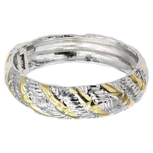 14K GOLD PLATED TWO TONE HINGED BANGLE BRACELET
