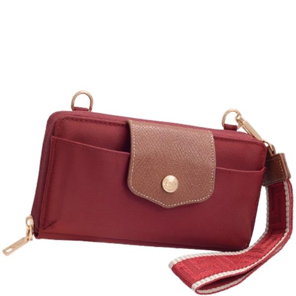 COLOR NYLON TEXTURED ZIPPER WALLET W STRAP