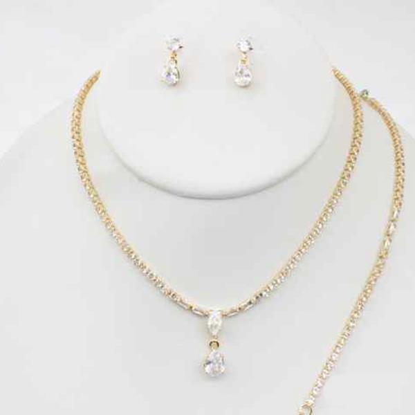 CZ STONE DROP NECKLACE EARRING BRACELET SET