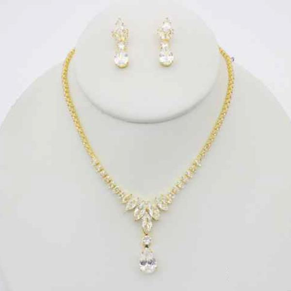 CZ STONE TEARDROP NECKLACE EARRING SET
