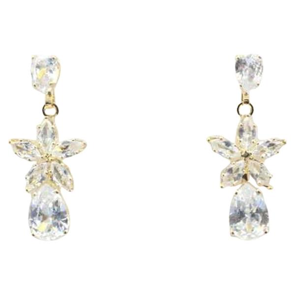 CZ STONE FLOWER DROP EARRING
