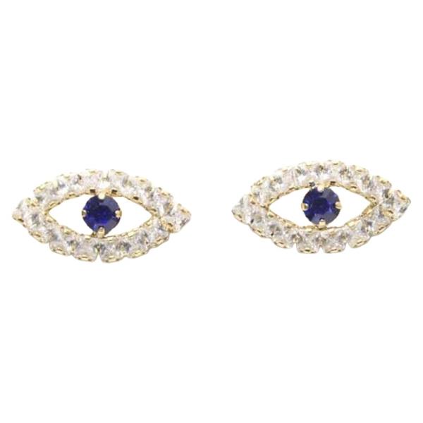 CZ STONE EVIL EYE STUD EARRING