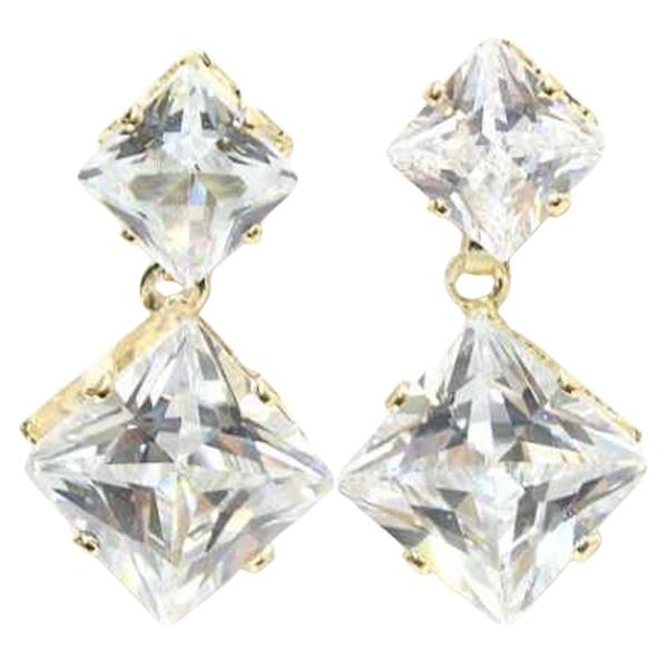 CZ STONE SQUARE DROP EARRING