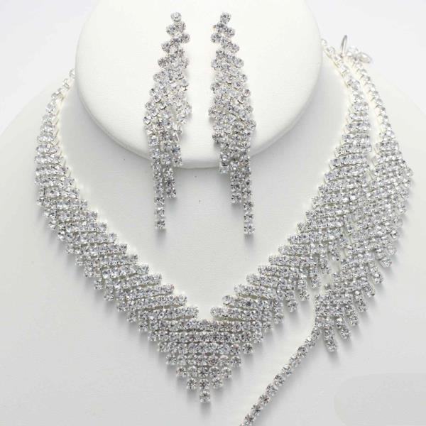 RHINESTONE FRINGE NECKLACE BRACELET SET