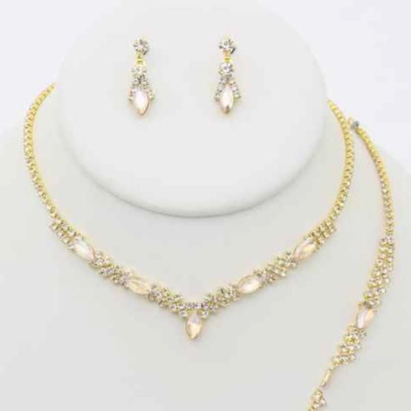 RHINESTONE DROP NECKLACE EARRING BRACELET SET