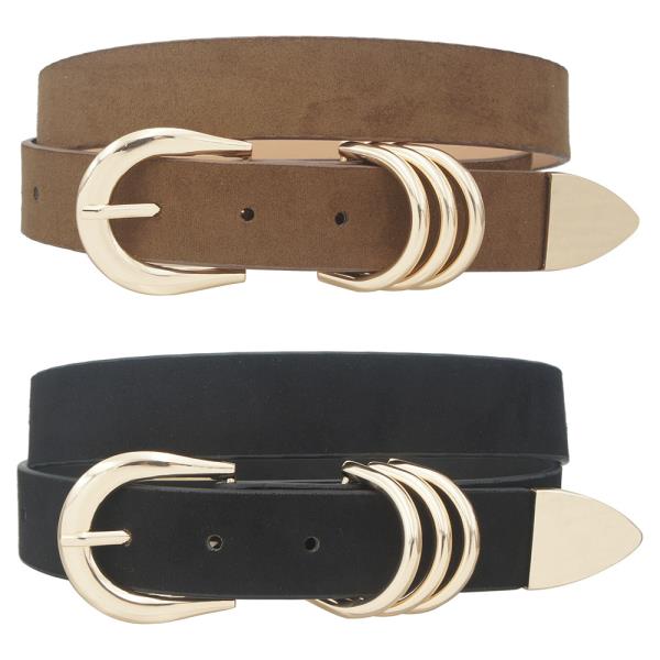 STACKED SIMPLE D RING MICROSUEDE DUO BELT