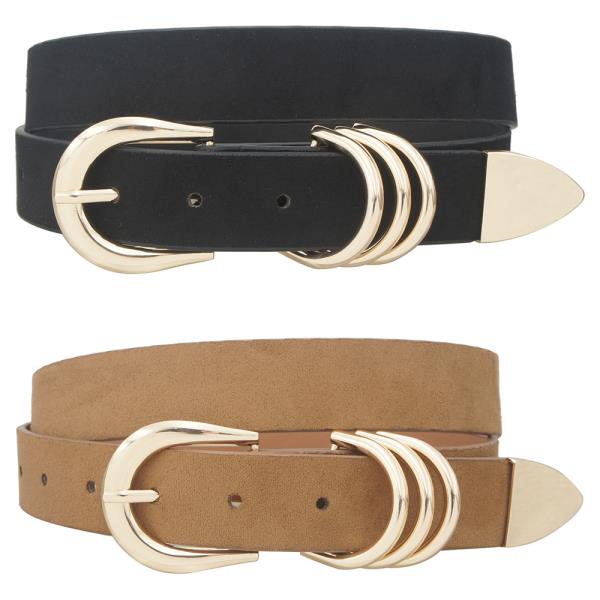 PLUS STACKED SIMPLE D RING MICROSUEDE DUO BELT