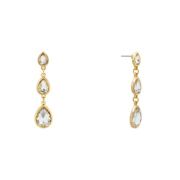 RHINESTONE TEARDROP LINEAR DROP EARRING