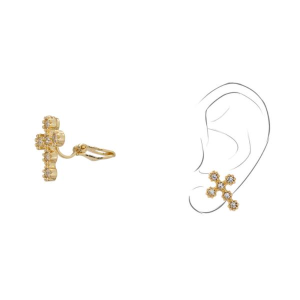 RHINESTONE CROSS CLIP ON EARRING