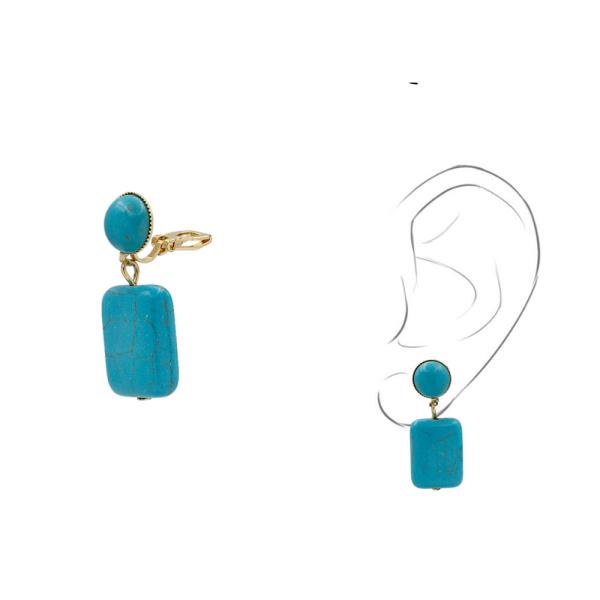 TURQUOISE RECTANGLE DROP CLIP ON EARRING