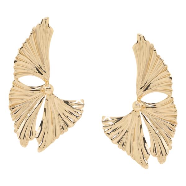 GOLD LARGE LONG LEAF STATEMENT EARRING