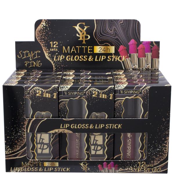 SIYIPING MATTE 24H LIP GLOSS AND LIP STICK SET (12 UNITS)