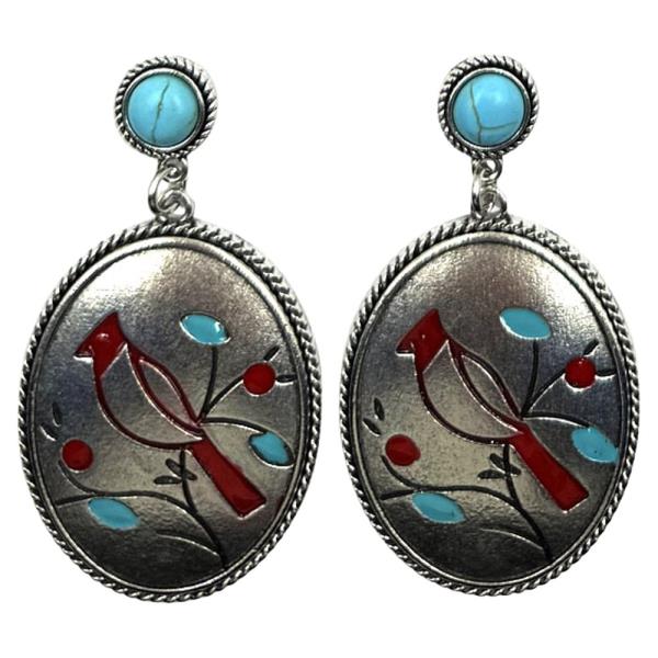 WESTERN OVAL CARDINAL EARRING