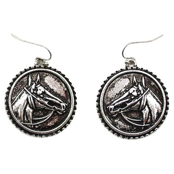 WESTERN BLACK HORSE ROUND EARRING