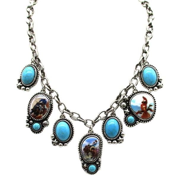 WESTERN THEME SCENE TQ CHARM  NECKLACE