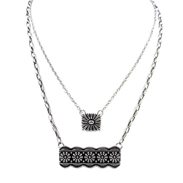 WESTERN 2 LAYERED BAR FLOWER CONCHO  NECKLACE