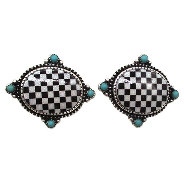 WESTERN OVAL CHECKER TQ EARRING