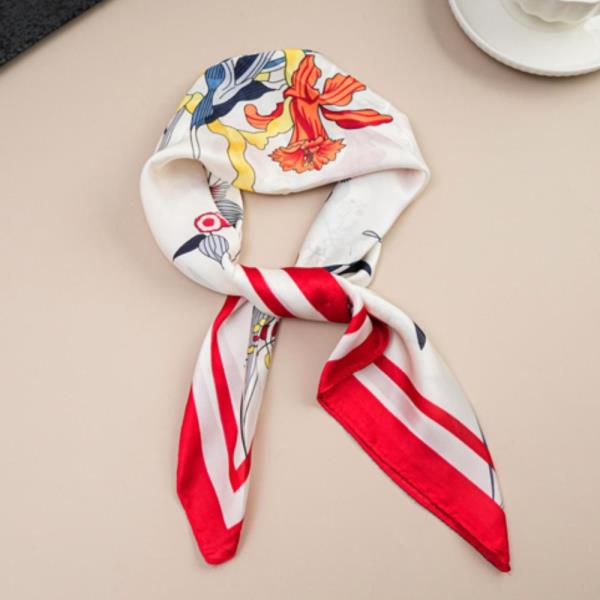 FLORAL STRIPE SILKY BANDANA SQUARE NECK SCARF