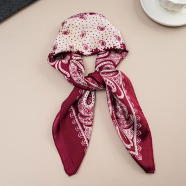 PAISLEY STRIPE SILKY BANDANA SQUARE NECK SCARF