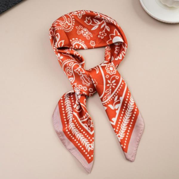 PAISLEY STRIPE SILKY BANDANA SQUARE NECK SCARF