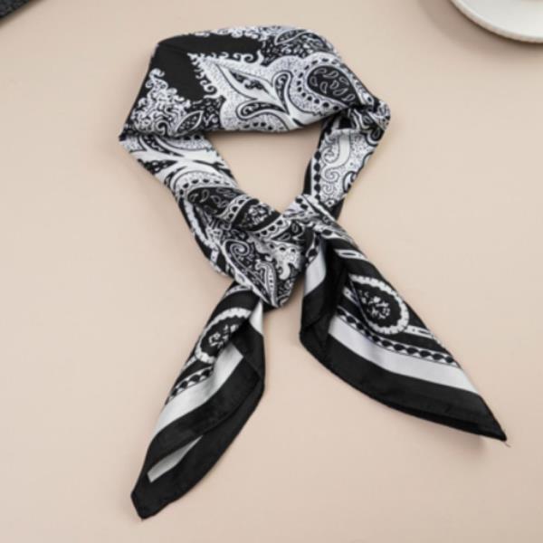ABSTRACT PAISLEY SILKY BANDANA SQUARE NECK SCARF