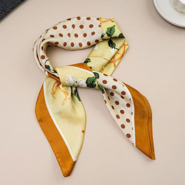 FLORAL POLKA DOT SILKY BANDANA SQUARE NECK SCARF