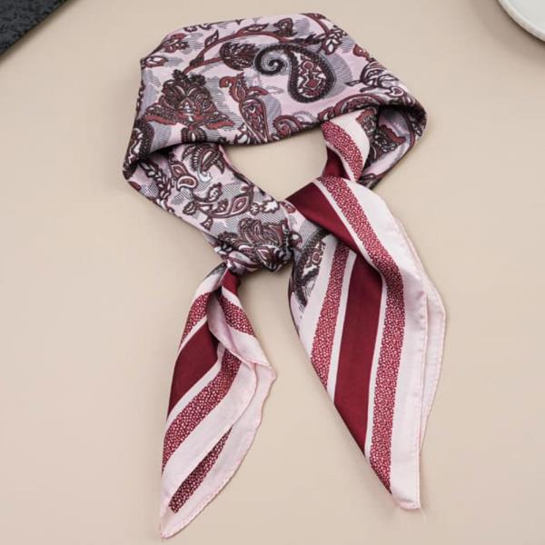 PAISLEY STRIPE BORDER SILKY BANDANA SQUARE NECK SCARF