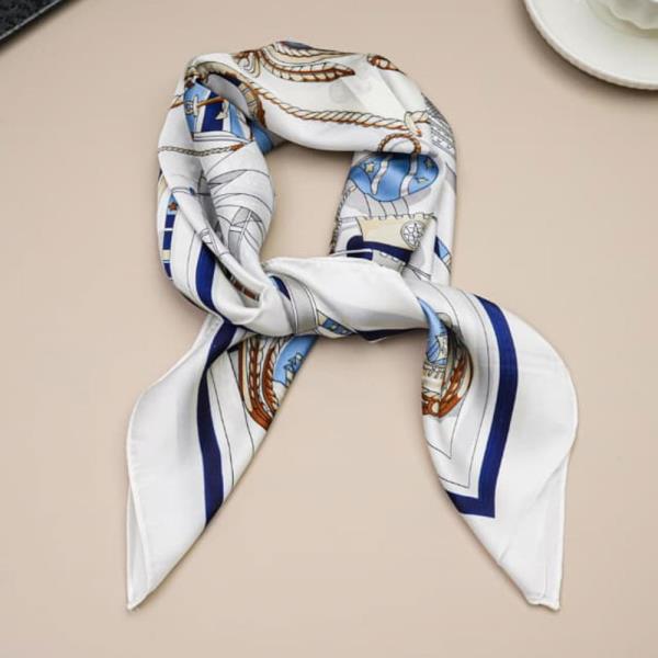 NAUTICAL STRIPE SILKY BANDANA SQUARE NECK SCARF