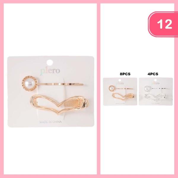 METAL HAIR CLIP W/ PEARL METAL HAIR PIN (12 UNITS)