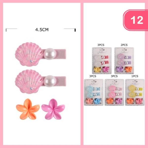 SEA LIFE FLOWER HAIR CLIP W/ MINI FLOWER CLAW CLIPS (12 UNITS)