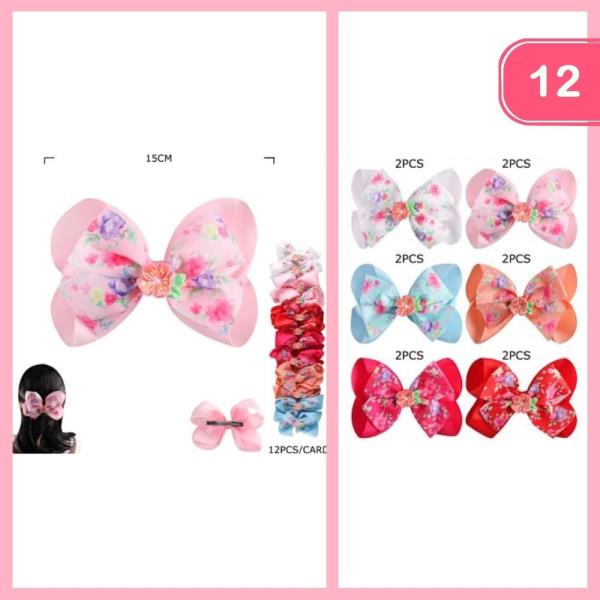 FLOWER RIBBON HAIR BOW (12 UNITS)