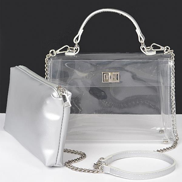 2IN1 TRANSPARENT TOP HANDLE FLAP BAG W POUCH