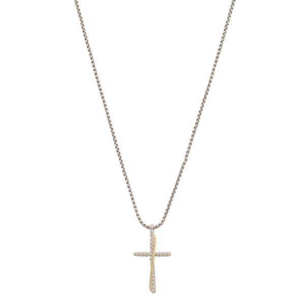 TWO TONE CROSS PENDANT NECKLACE