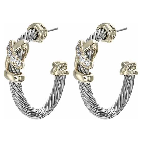 TWO TONE CZ HOOP EARRING