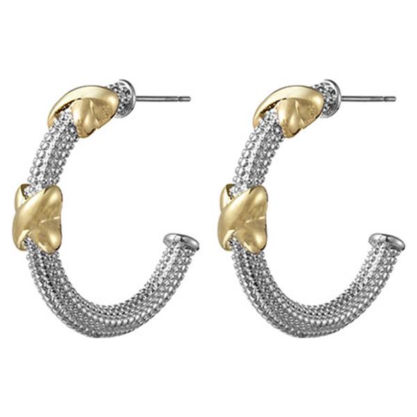 TWO TONE X HOOP EARRING